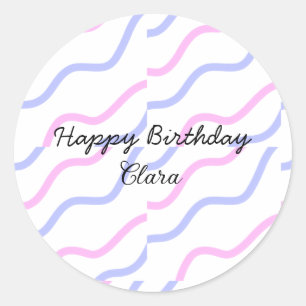 Sticker Rond Rose violet rayures heureux anniversaire ajouter n