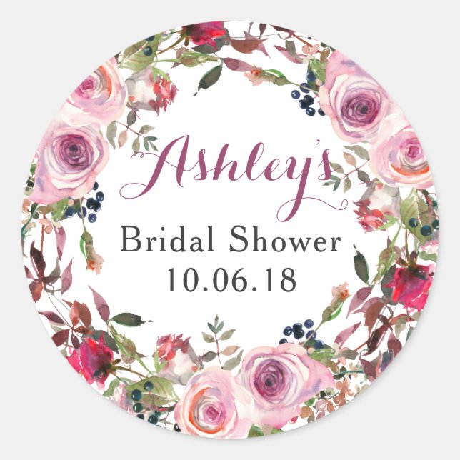 Sticker Rond Rose violet Rose rose Fête des mariées  Merci (Devant)