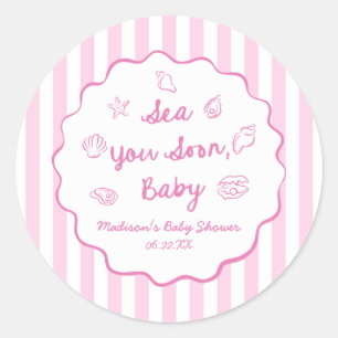 Sticker Rond Rose Vous Voir Bientôt Bébé Shower Côtier