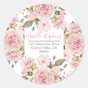 Sticker Rond Rose Watercolor Rose Blooms Floral Adresse de reto