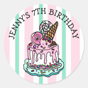 Sticker rond rose Whimsical pour gâteau d'annivers