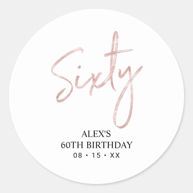 Sticker Rond Rosegold Lettering Soixante-60e Anniversaire Fête  (Devant)