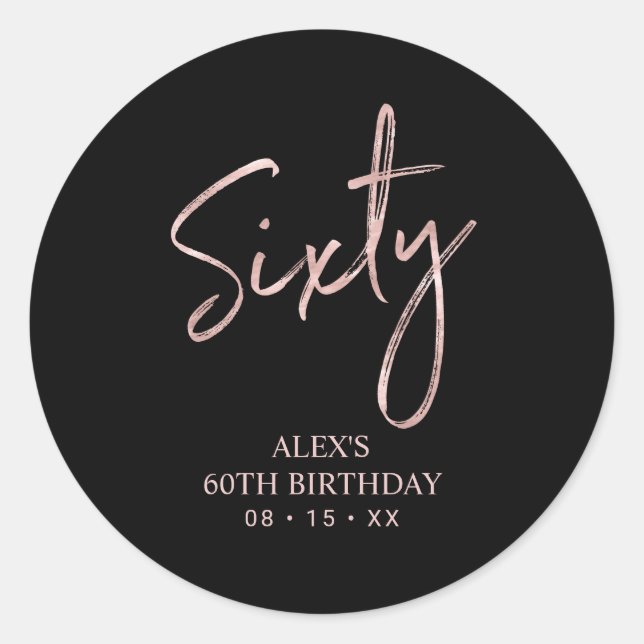 Sticker Rond Rosegold Lettering Soixante-60e Anniversaire Fête  (Devant)