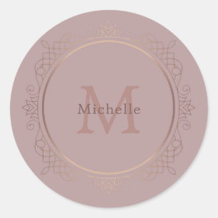 Sticker Rond Rosegold Monogrammed Élégant Modèle tendance