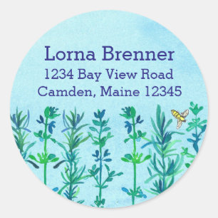 Sticker Rond Rosemary Thyme Bee Aquarelle Herbes Retour Adresse