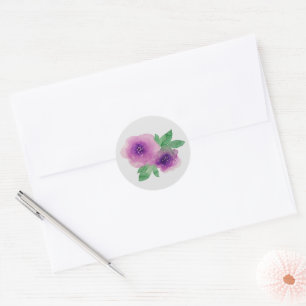 Sticker Rond Roses Aquarelle Violettes