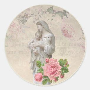 Sticker Rond Roses bénis religieux d'agneau de Vierge Marie
