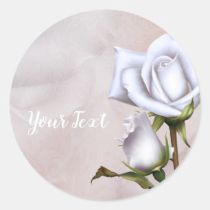 Sticker Rond Roses Blanches Douces Romantiques Cadeau de Mariag
