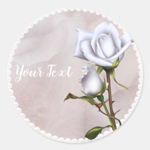 Sticker Rond Roses Blanches Douces Romantiques Cadeau de Mariag