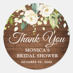 Sticker Rond Roses blanches en bois Floral Mariage champêtre