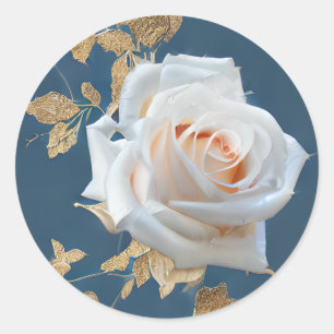 Sticker Rond Roses blanches et feuilles d'or sur un arrière - p