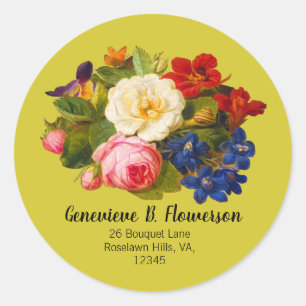 Sticker Rond Roses blanches roses Rouge Orange Bleu Papillon fl