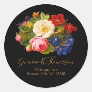 Sticker Rond Roses blanches roses Rouge Orange Bleu Papillon fl