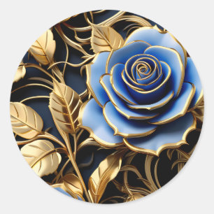 Sticker Rond Roses Bleu Et Or Art Nouveau
