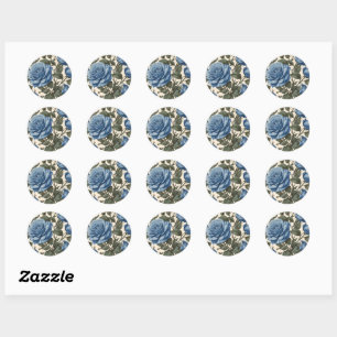 Sticker Rond Roses Bleus Et Feuilles Verts,