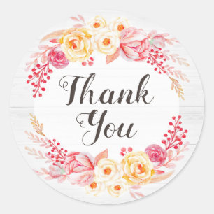 Sticker Rond Roses chic Shabby et Merci roux rustique