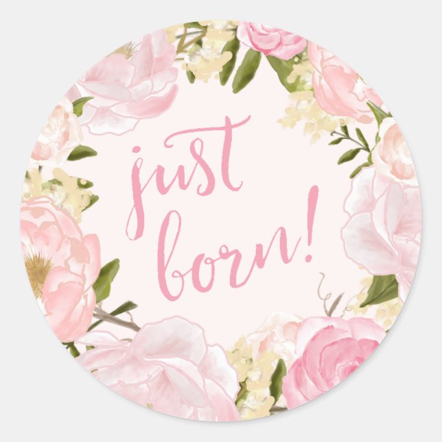 Sticker Rond Roses d'aquarelle juste né Faire-part de naissance (Devant)