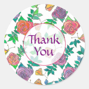 Sticker Rond Roses d'aquarelle Merci mauve violet