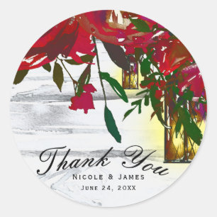 Sticker Rond Roses d'aquarelle rouge romantique et Mariage de l