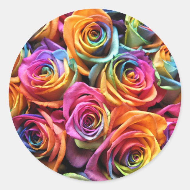 Sticker Rond Roses d'arc-en-ciel épousant des joints et des (Devant)