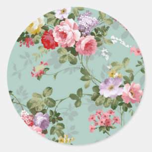 Sticker Rond Roses de chou sur bleu pâle