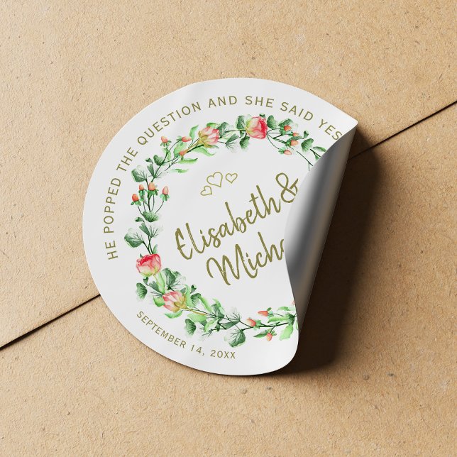 Sticker Rond Roses de jardin couronne moderne mariage romantiqu (Créateur téléchargé)