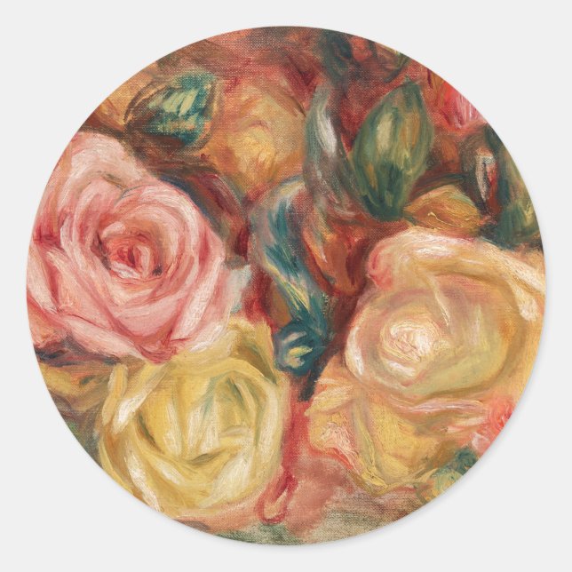 Sticker Rond Roses de Renoir Impressionist Painting (Devant)