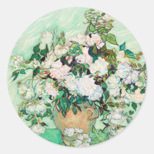 Sticker Rond Roses de Still Life dans un vase par Vincent van G