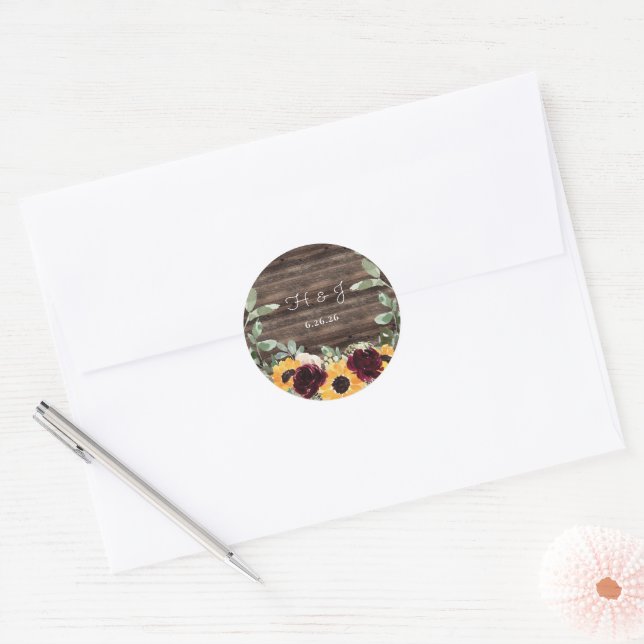 Sticker Rond Roses de tournesol Grange Mariage Enveloppe Sceau (Enveloppe)