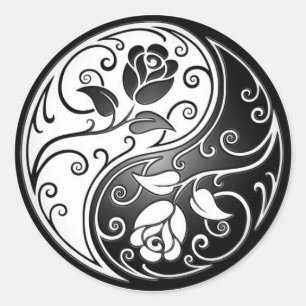 Sticker Rond Roses de Yin Yang, noirs