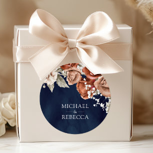 Sticker Rond Roses en terre cuite orange brûlé Mariage Navy