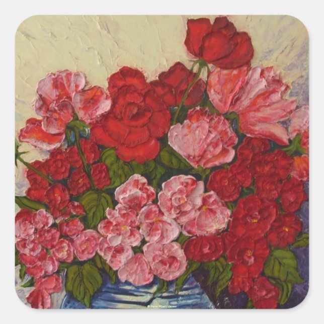 Sticker rond roses et pivoines (Devant)