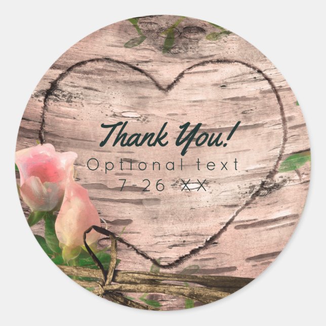 Sticker Rond Roses et vignes roses rustiques Blanc Birch Person (Devant)