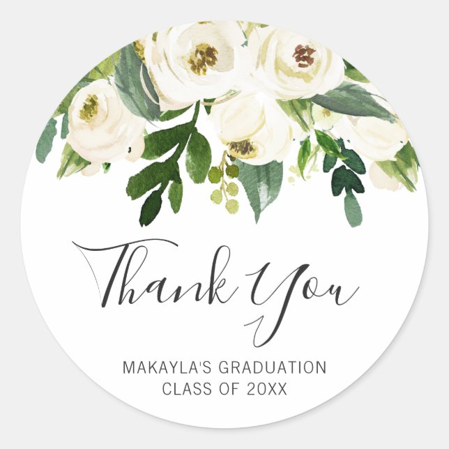 Sticker Rond Roses floral blanc simple Élégant diplôme (Devant)