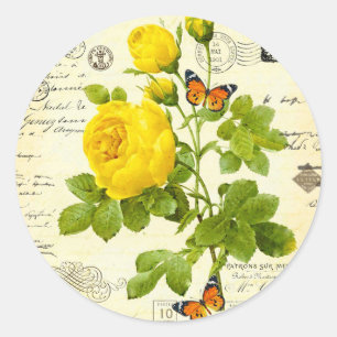 Sticker Rond roses jaunes vintage