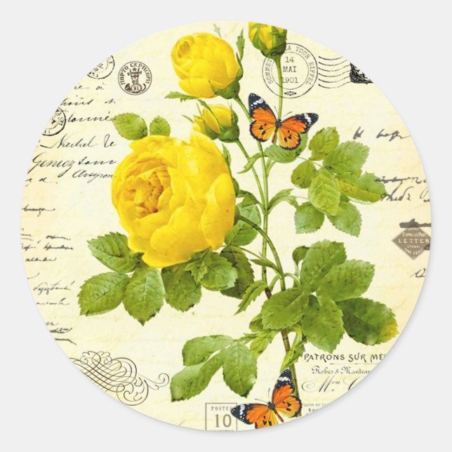 Sticker Rond Roses jaunes vintages (Devant)