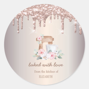 Sticker Rond Roses mélangeurs, Rose Parties scintillant or  bou