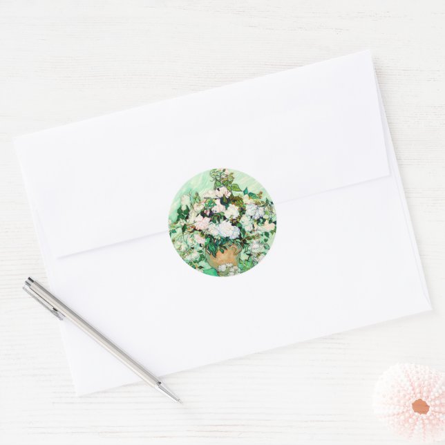 Sticker Rond Roses par Vincent van Gogh (Enveloppe)