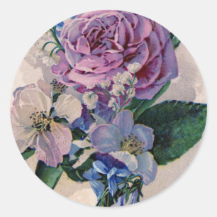 Sticker Rond Roses pourpres vintages