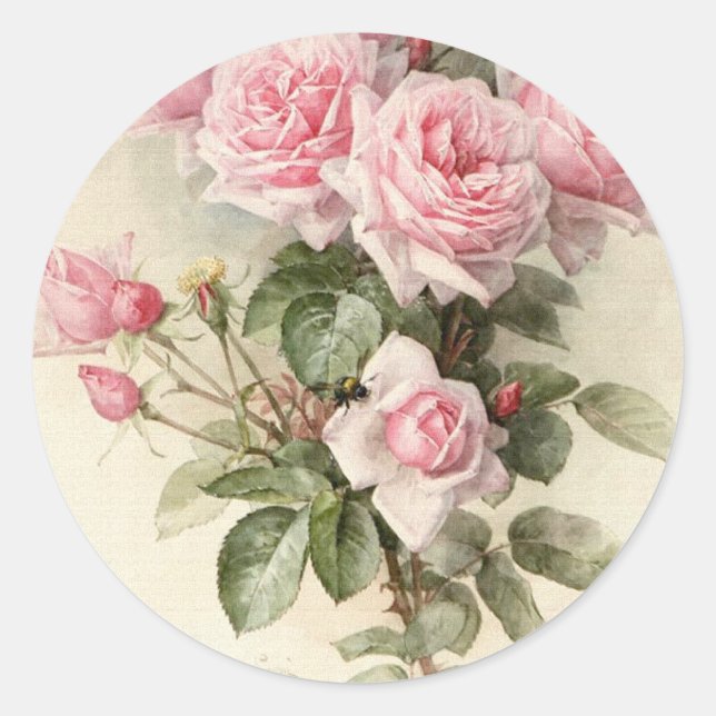 Sticker Rond Roses romantiques victoriens vintages (Devant)