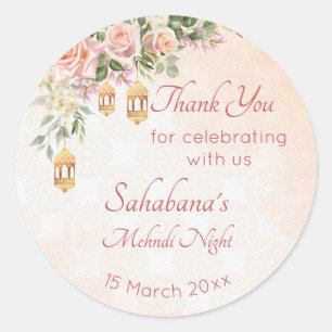 Sticker Rond Roses rose crème pastel aux lanternes marocaines