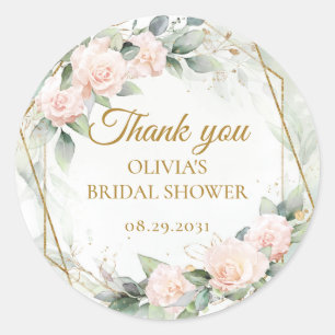 Sticker Rond Roses roses blush boho verdure et cadre doré