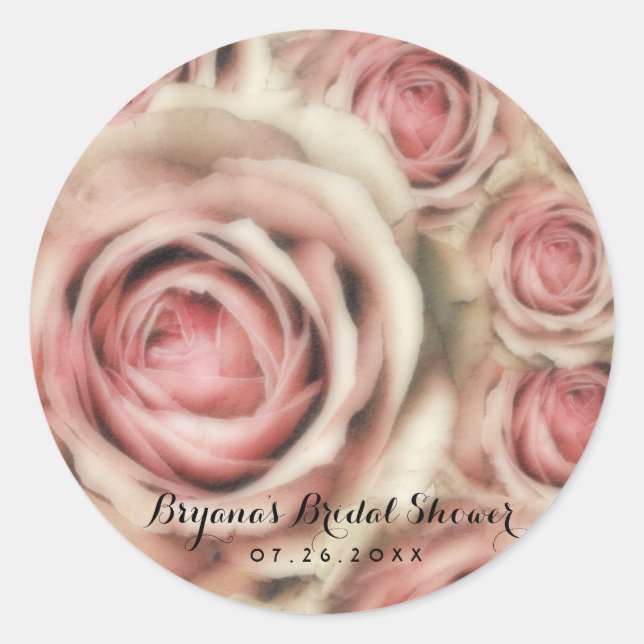 Sticker Rond Roses roses élégantes Fête des mariées Party Favor (Devant)
