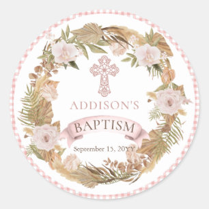 Sticker Rond Roses roses   Herbes séchées Flora Girl Baptism 