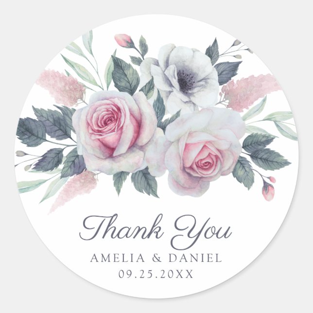 Sticker Rond Roses roses romantiques Aquarelle Mariage floral (Devant)