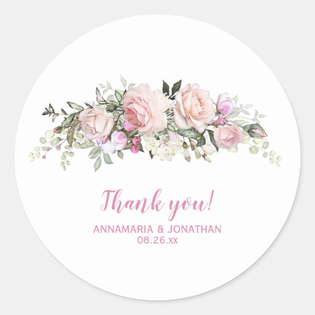 Sticker Rond Roses roses roses et Merci Mariage vert (Devant)