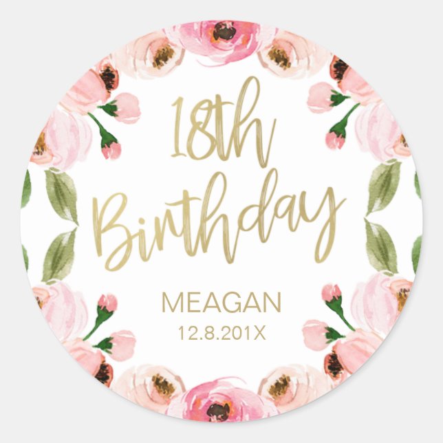 Sticker Rond Roses roses roses Faux Gold Calligraphie 18e anniv (Devant)