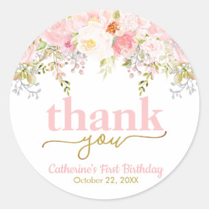Sticker Rond Roses roses roses fille Merci d'anniversaire