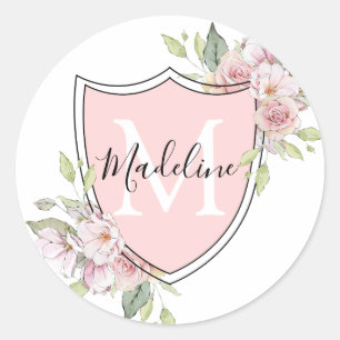 Sticker Rond Roses roses roses Nom du monogramme Crest