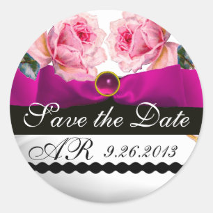 STICKER ROND ROSES ROSES ROSES ROSES ET MONOGRAMME DE FUCHSIA R